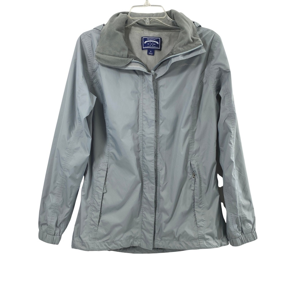 Lauren James Preptec Rain Jacket Womens Medium Gray Hooded Ripstop Windbreaker